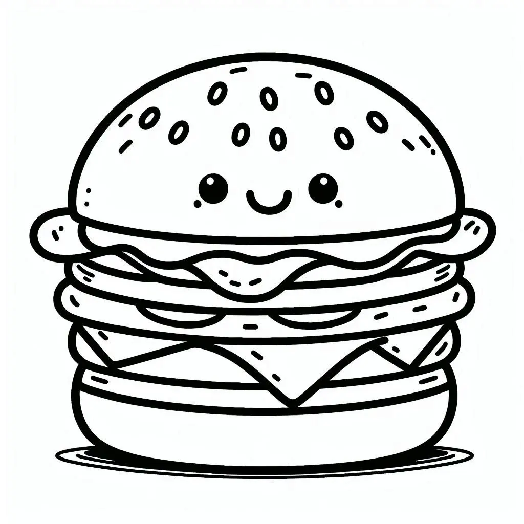 Dibujos de comidas del mundo para colorear | HAMBURGUESA TRIPLE