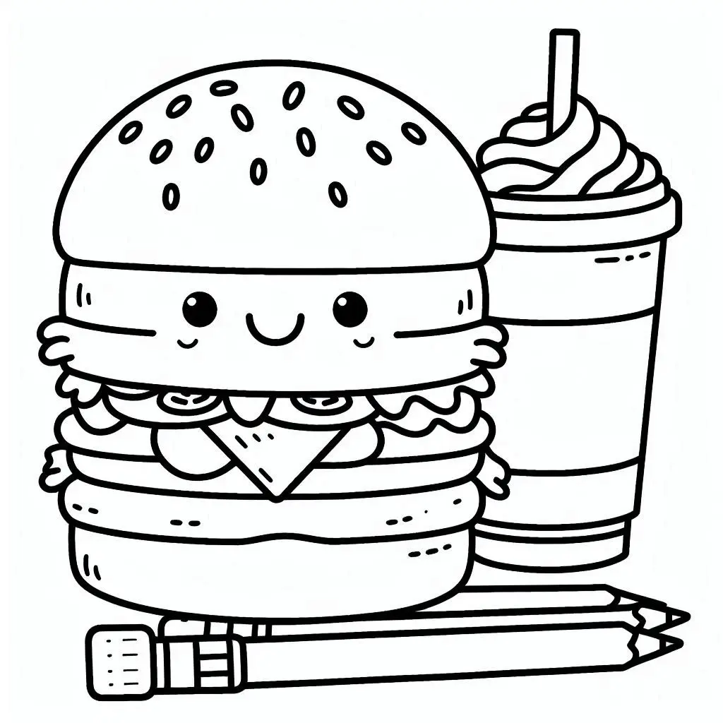 Dibujos de comidas del mundo para colorear | HAMBURGUESA CON COLORES