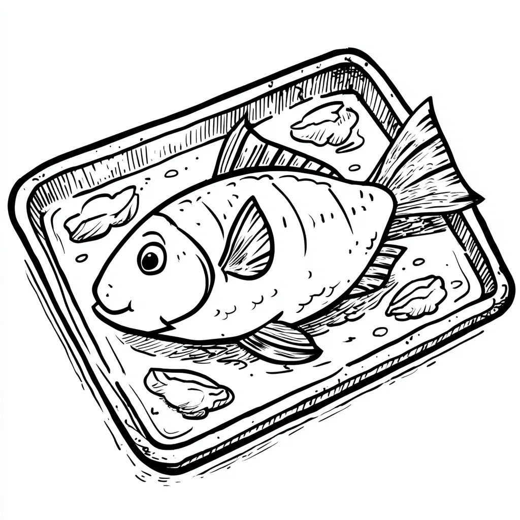Dibujos de comidas del mundo para colorear | PESCADO AL HORNO