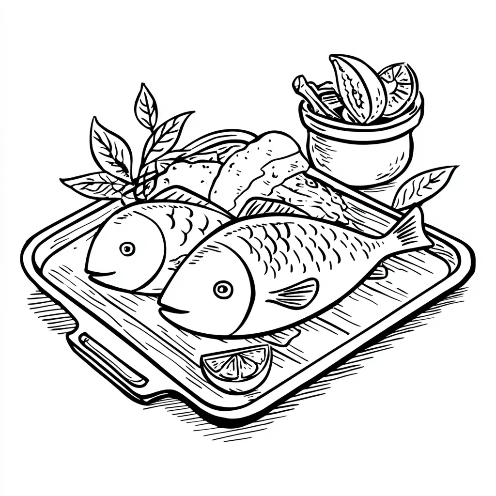 Dibujos de comidas del mundo para colorear | PESCADO FRESCO