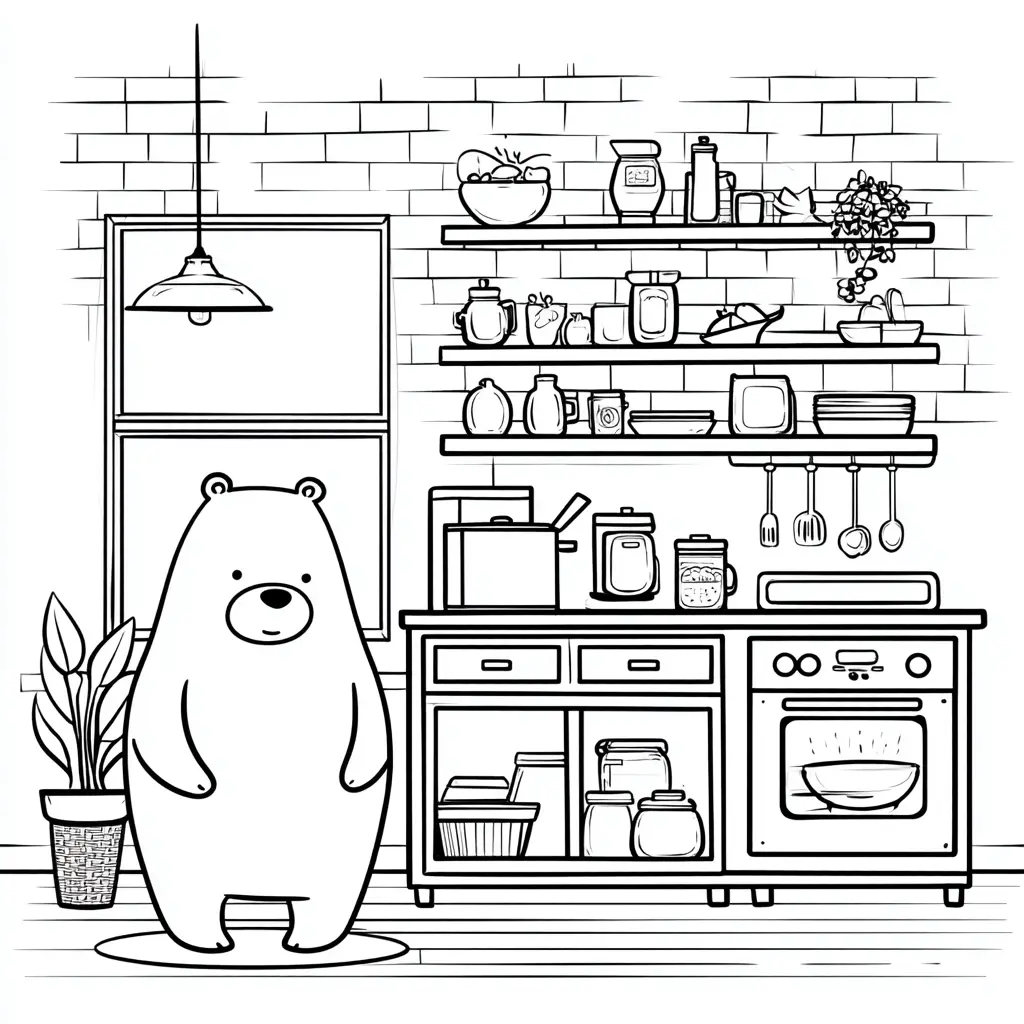 Dibujos de comidas del mundo para colorear | UN OSO EN LA COCINA