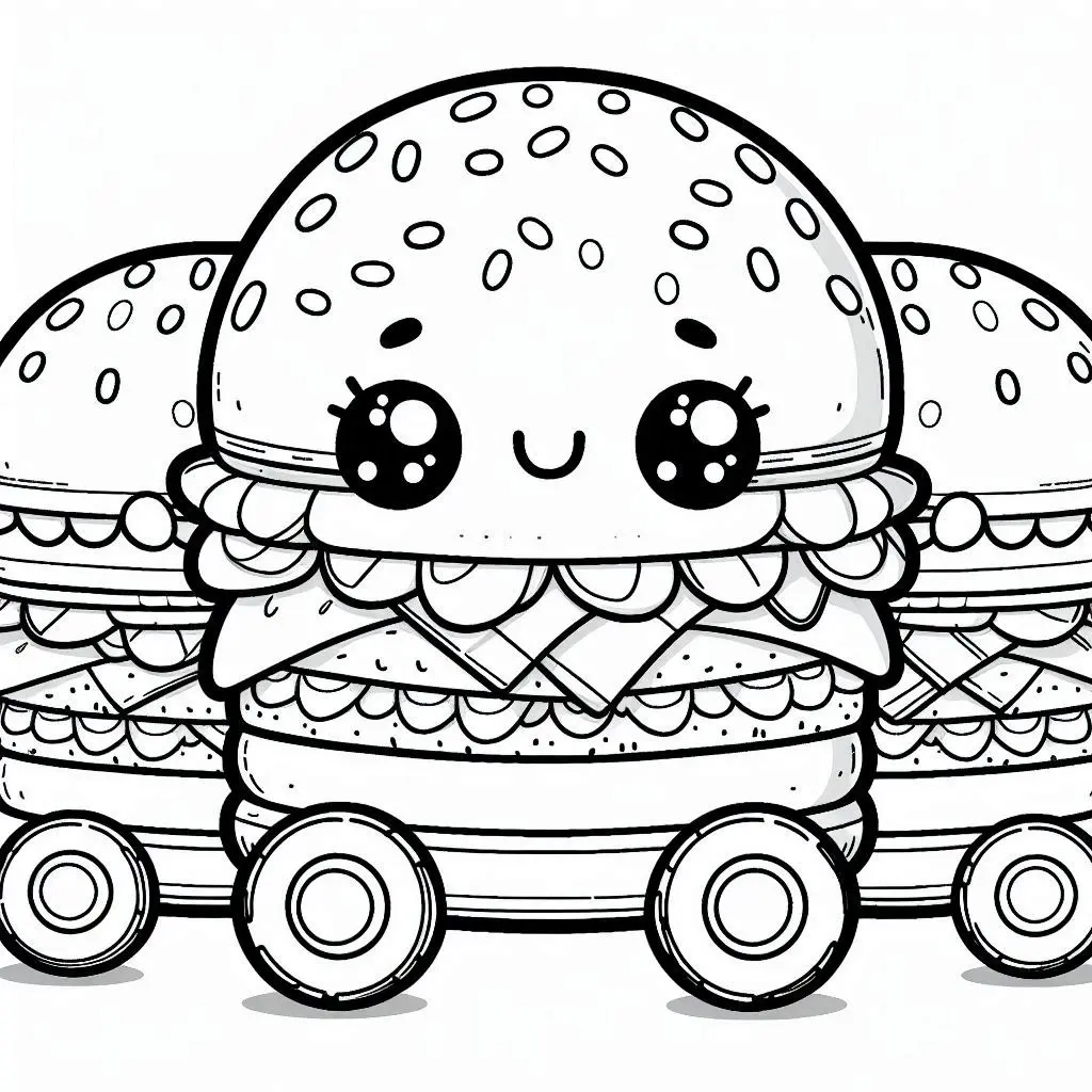 Dibujos de comidas del mundo para colorear | HAMBURGUESAS CON RUEDAS