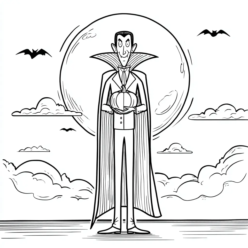 Dibujos de Halloween para colorear | DRÁCULA SOSTENIENDO CALABAZA Dibujos de Halloween para colorear | DRÁCULA SOSTENIENDO CALABAZA