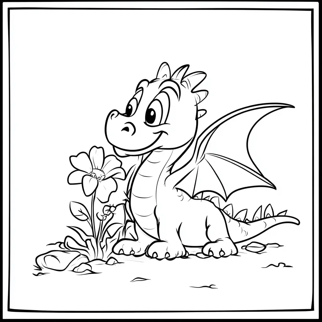 Dibujos de dragones para colorear | EL DRAGÓN Y SU FLOR FAVORITA
