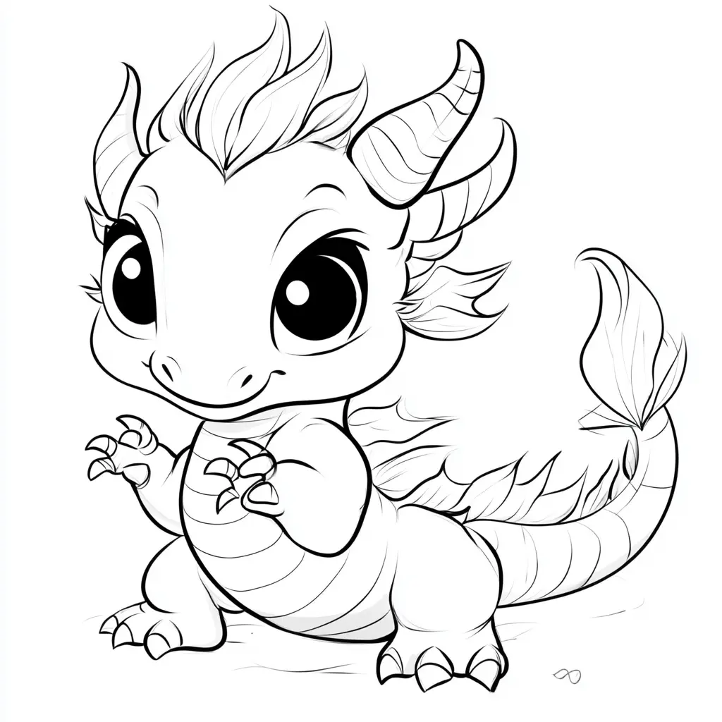 Dibujos de dragones para colorear | BEBÉ DRAGÓN CON CUERNOS