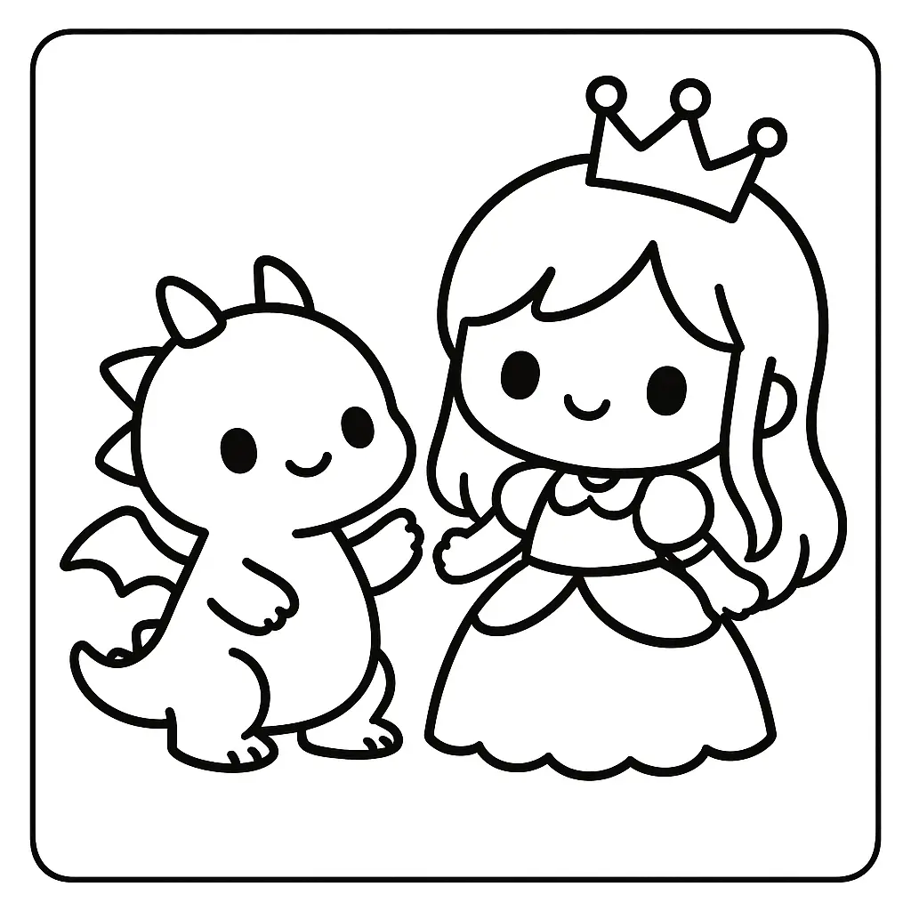 Dibujos de dragones para colorear | LA PRINCESA Y EL DRAGÓN KAWAII