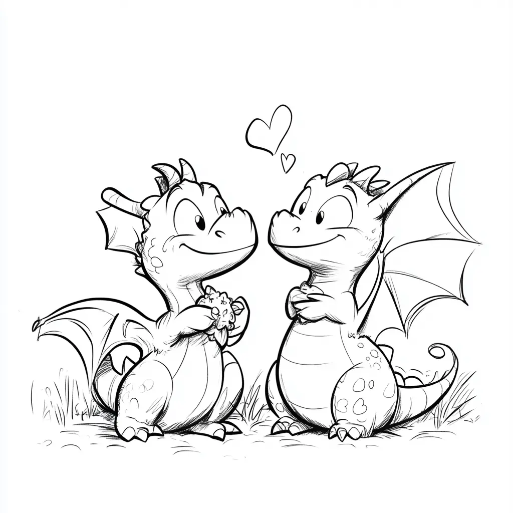 Dibujos de dragones para colorear | DOS DRAGONES ENAMORADOS