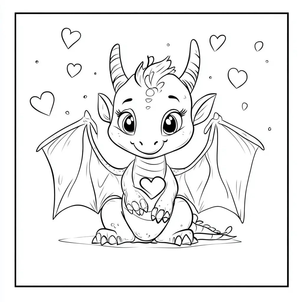 Dibujos de dragones para colorear | PEQUEÑO DRAGÓN DE CORAZONES