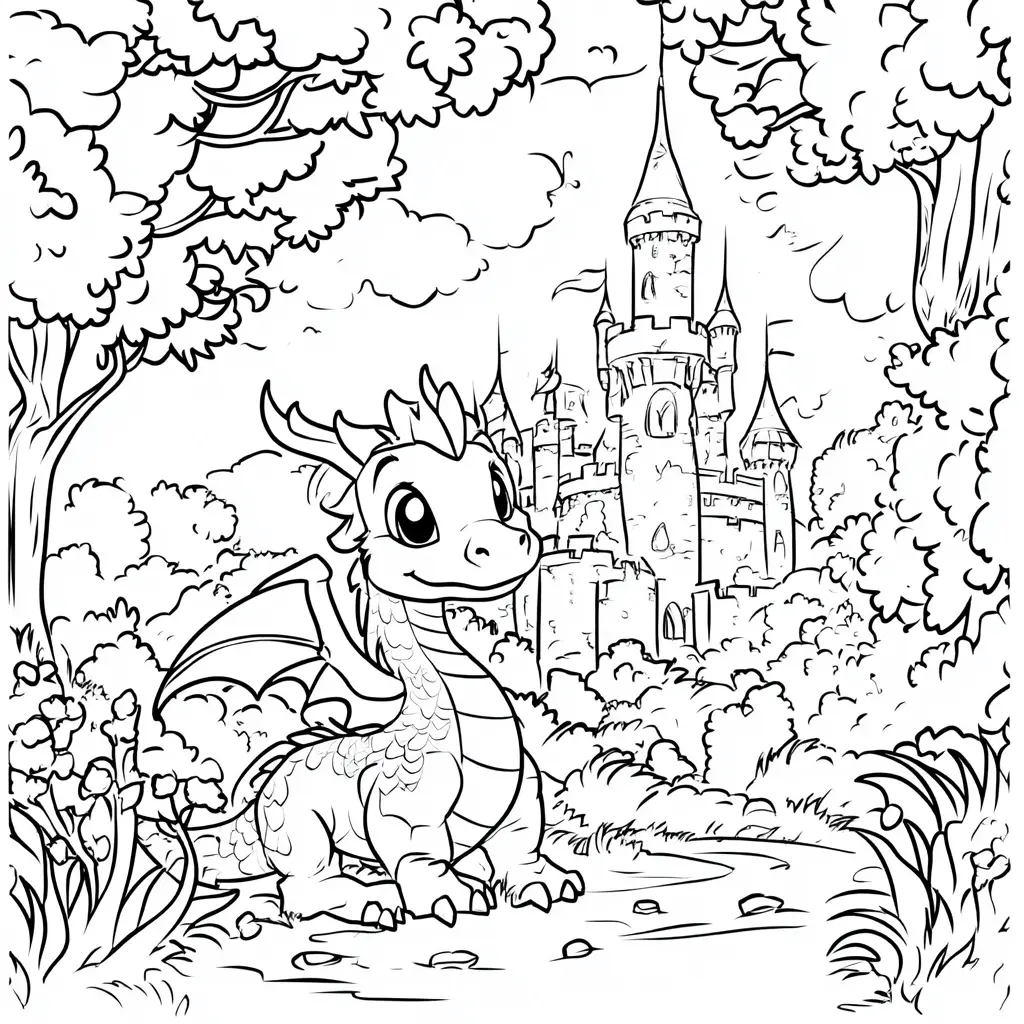Dibujos de dragones para colorear | EL DRAGÓN Y EL BOSQUE ENCANTADO