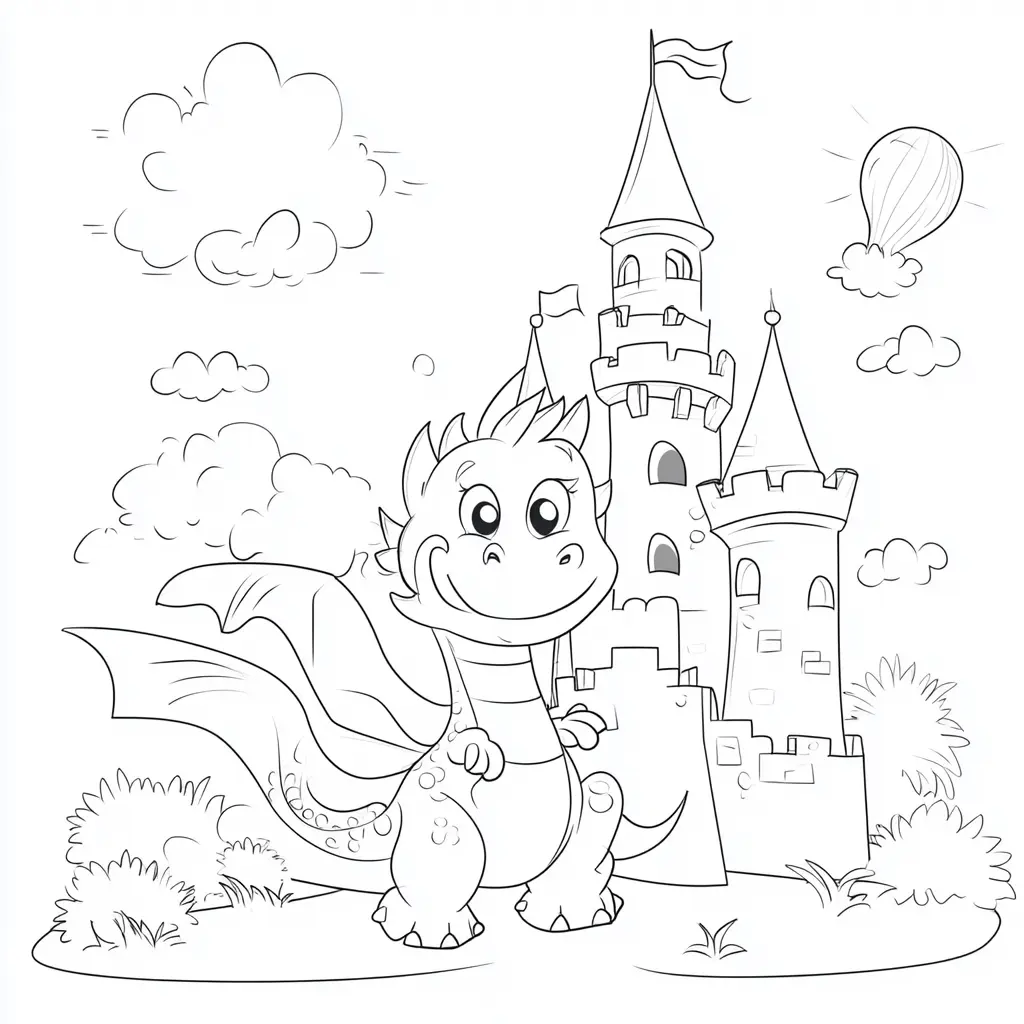 Dibujos de dragones para colorear | EL DRAGÓN Y SU CASTILLO
