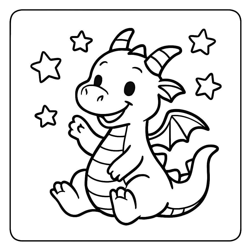 Dibujos de dragones para colorear | DRAGÓN JUGANDO CON LAS ESTRELLAS