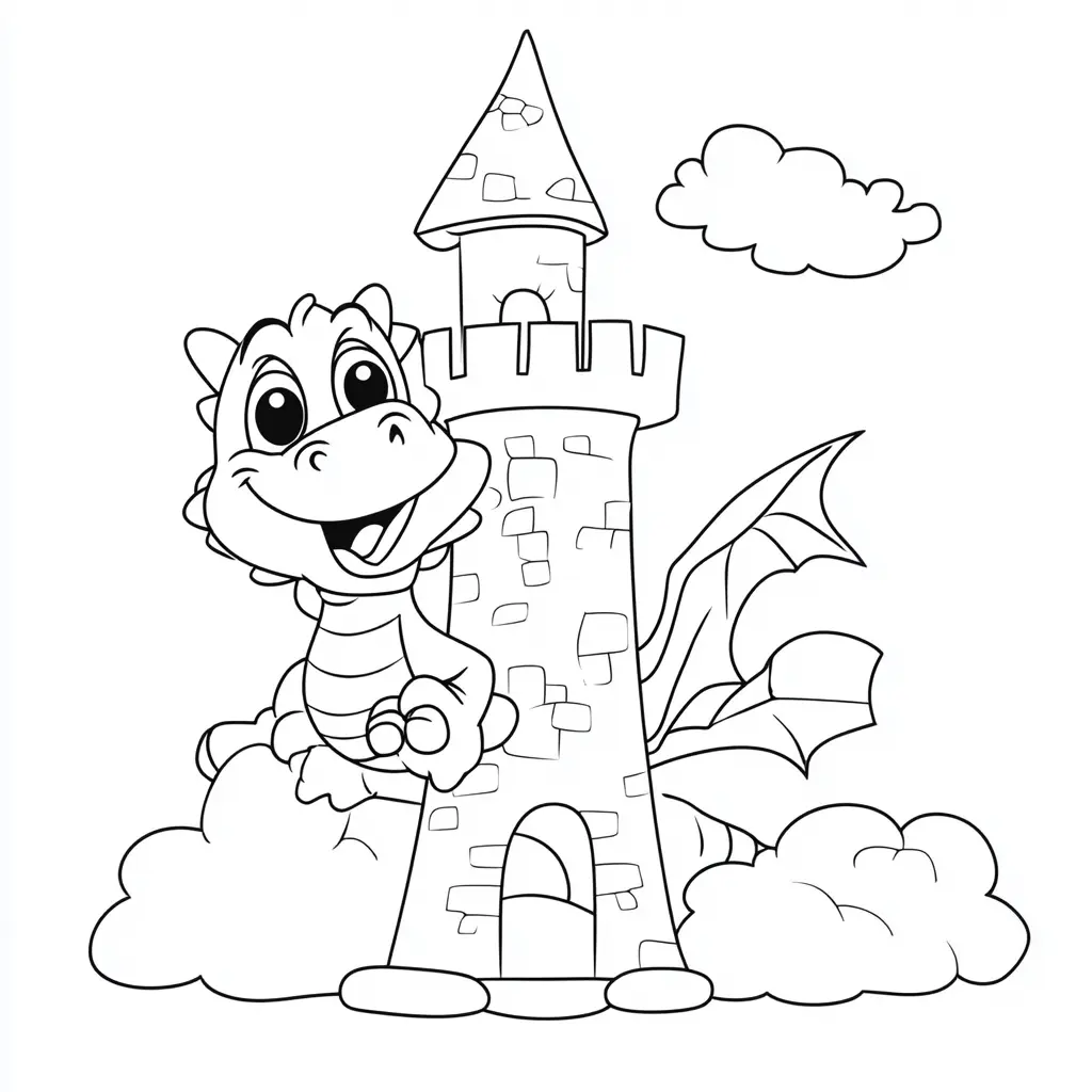 Dibujos de dragones para colorear | EL DRAGÓN MÁGICO Y LA TORRE