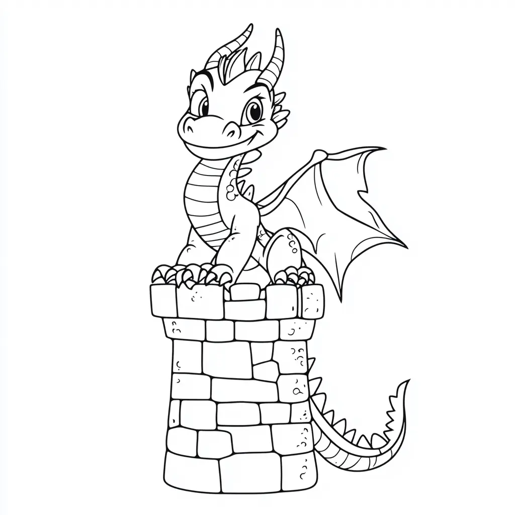 Dibujos de dragones para colorear | EL DRAGÓN GUARDIÁN DE LA TORRE