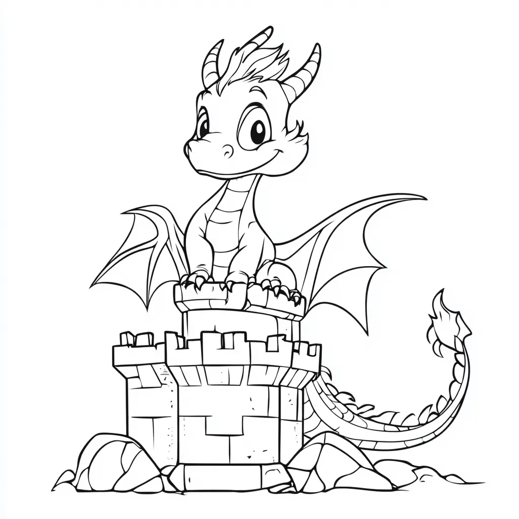 Dibujos de dragones para colorear | EL DRAGÓN EN LA TORRE MÁGICA