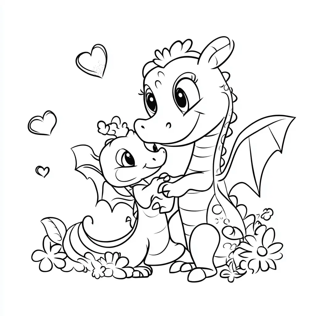 Dibujos de dragones para colorear | EL DRAGÓN Y SU BEBÉ
