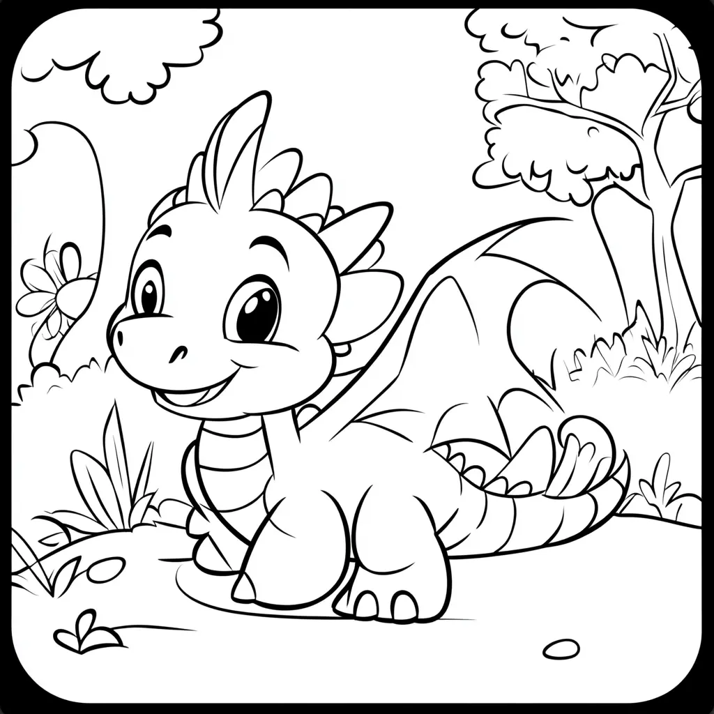 Dibujos de dragones para colorear | DRAGÓN PASEANDO EN EL BOSQUE