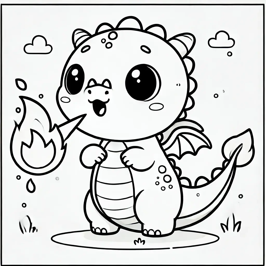 Dibujos de dragones para colorear | DRAGÓN KAWAII SOPLANDO FUEGO
