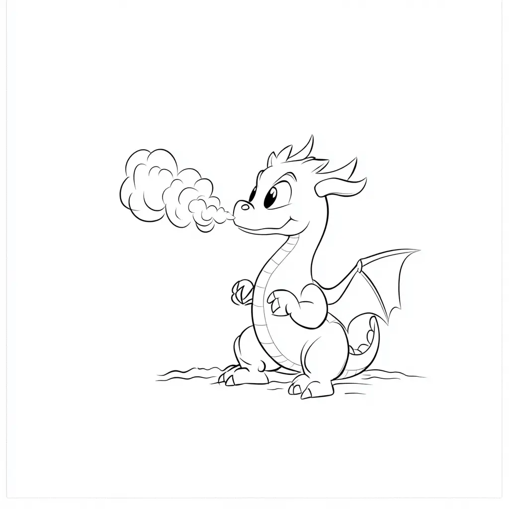 Dibujos de dragones para colorear | DRAGÓN PEQUEÑO SOPLANDO HUMO