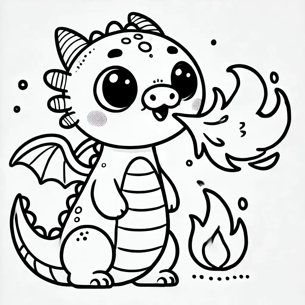 Dibujos de dragones para colorear | DRAGÓN CON FUEGO MÁGICO