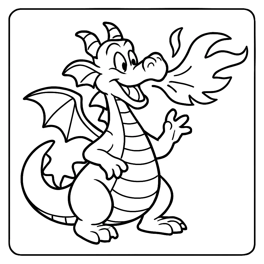 Dibujos de dragones para colorear | DRAGÓN QUE SONRÍE CON EL FUEGO