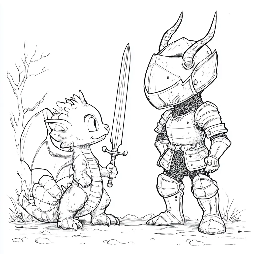 Dibujos de dragones para colorear | EL DRAGÓN CON LA ESPADA