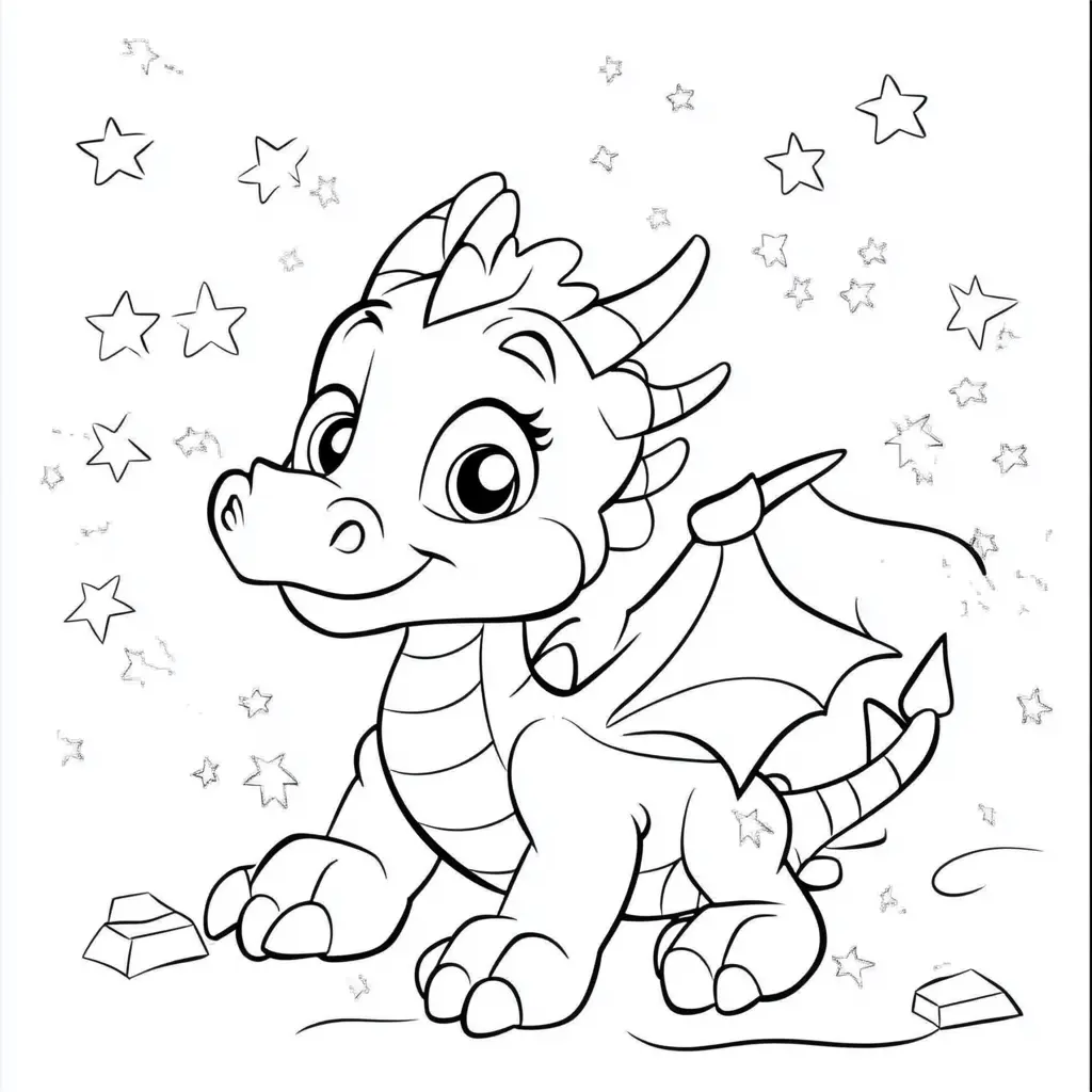 Dibujos de dragones para colorear | EL DRAGÓN MÁGICO Y LAS ESTRELLAS