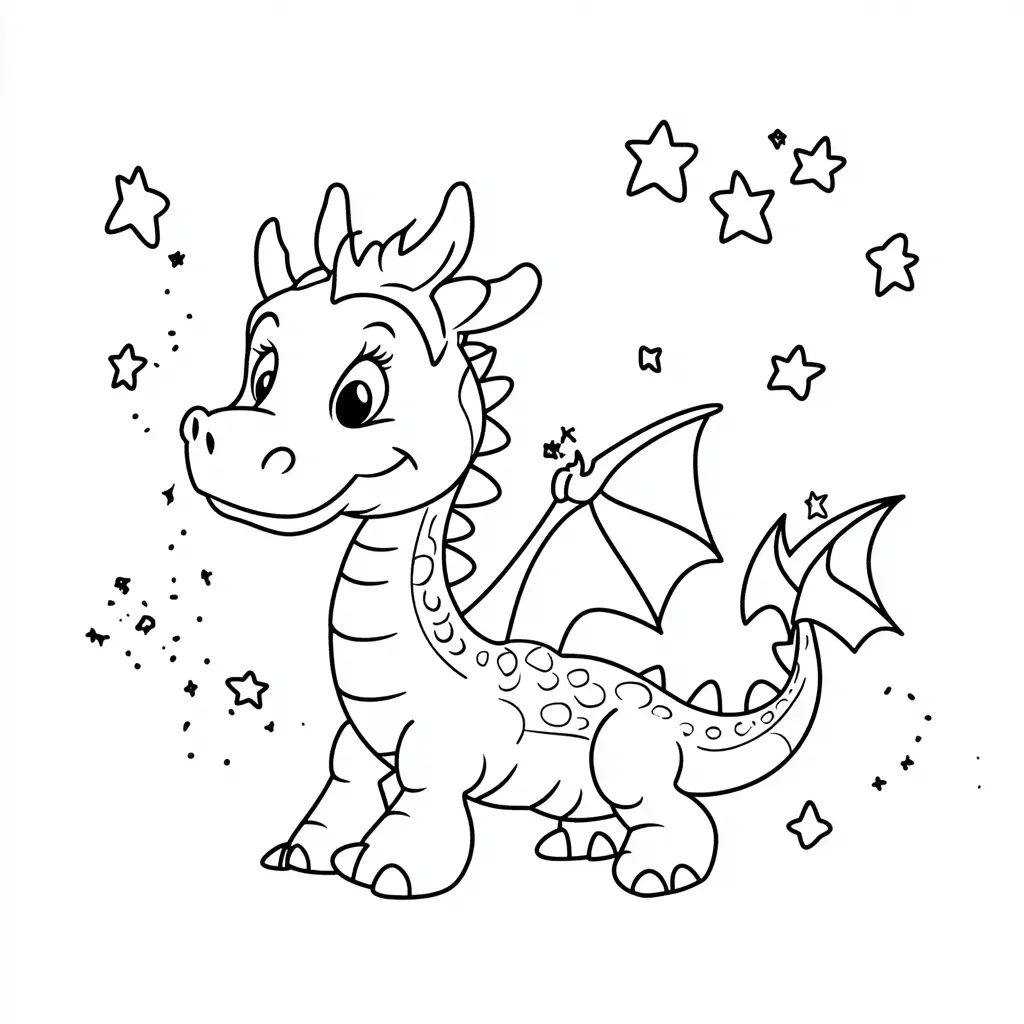 Dibujos de dragones para colorear | PEQUEÑO DRAGÓN DE LAS ESTRELLAS