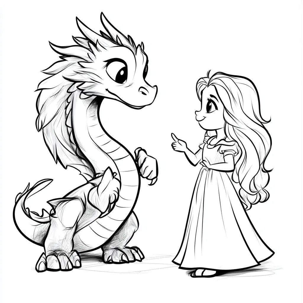 Dibujos de dragones para colorear | EL DRAGÓN Y LA DONCELLA