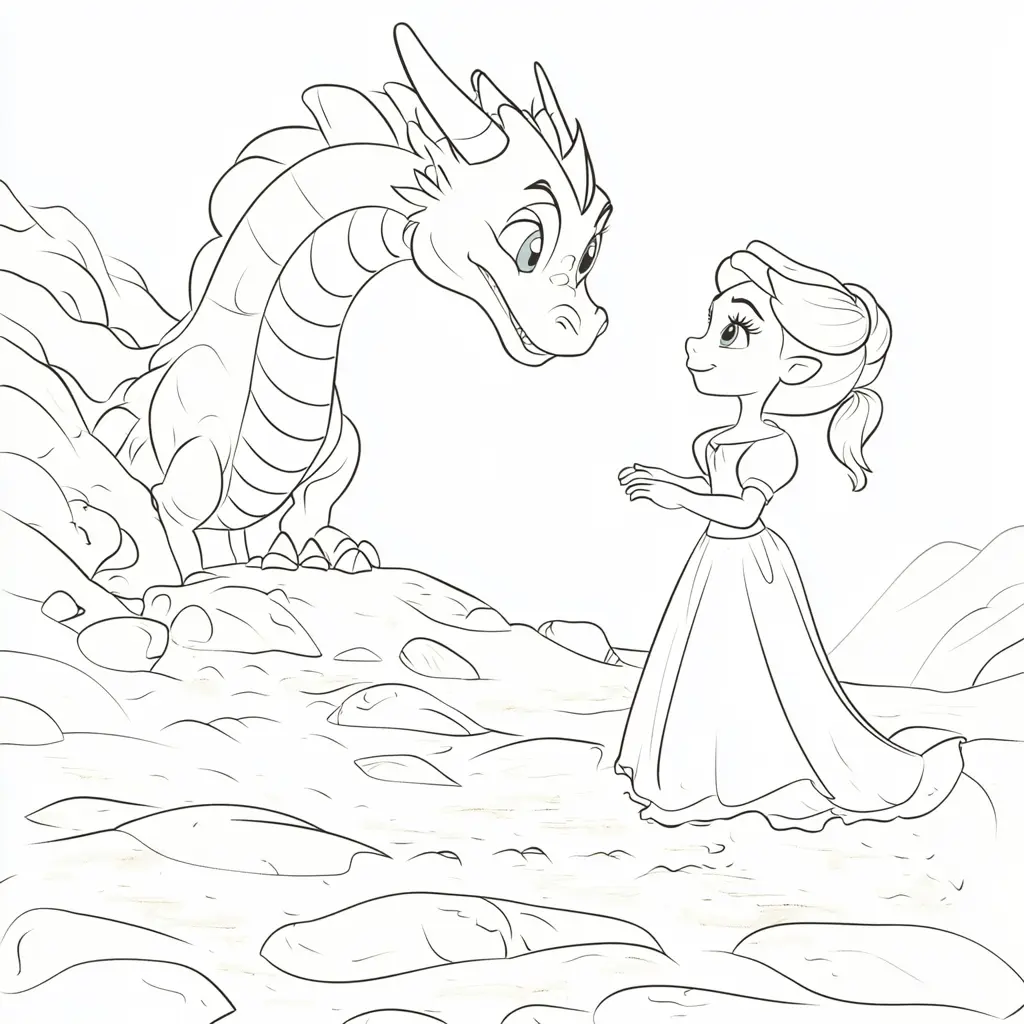 Dibujos de dragones para colorear | EL DRAGÓN DE LA MONTAÑA Y LA PRINCESA