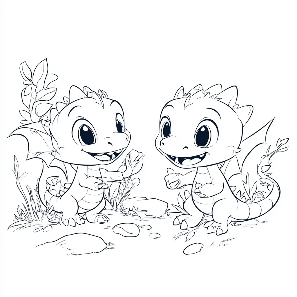 Dibujos de dragones para colorear | DOS DRAGONES PEQUEÑOS 
