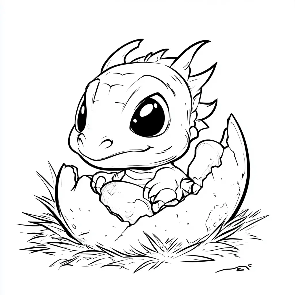 Dibujos de dragones para colorear | DRAGÓN BEBÉ ROMPIENDO EL HUEVO