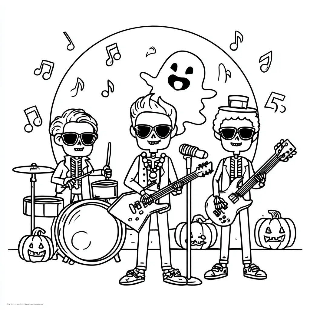 Dibujos de Halloween para colorear | ESQUELETOS DEL ROCK Dibujos de Halloween para colorear | ESQUELETOS DEL ROCK