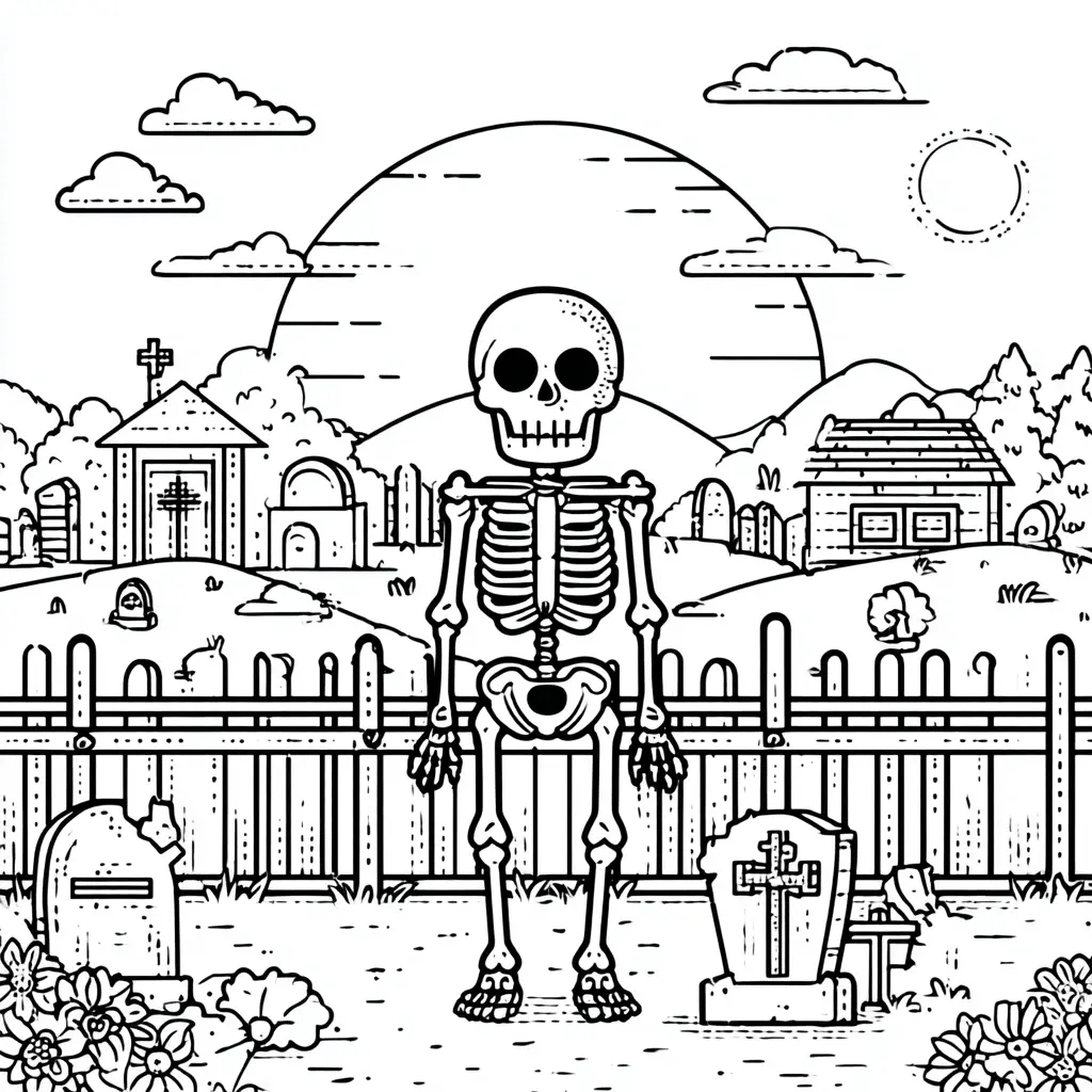 Dibujos de Halloween para colorear | ESQUELETO ENTRE LÁPIDAS Dibujos de Halloween para colorear | ESQUELETO ENTRE LÁPIDAS