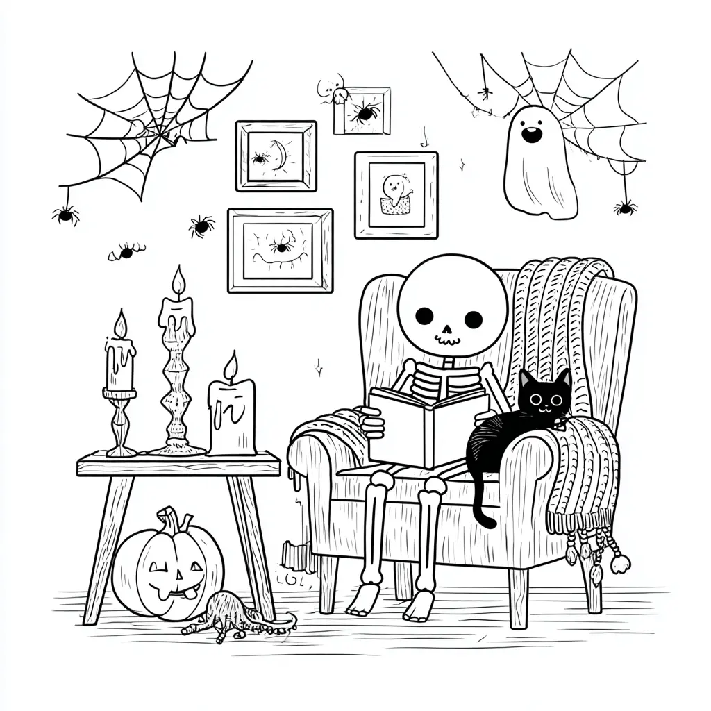 Dibujos de Halloween para colorear | ESQUELETO LEYENDO Dibujos de Halloween para colorear | ESQUELETO LEYENDO