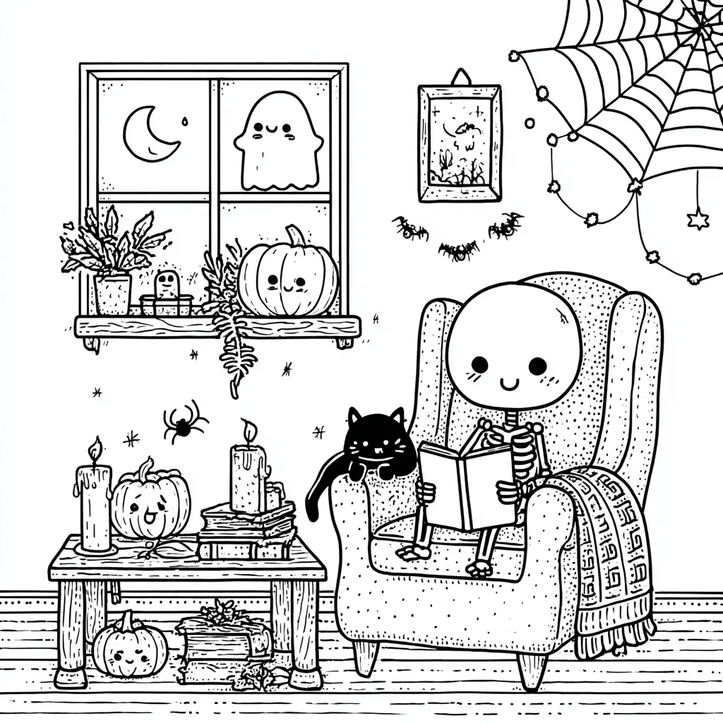Dibujos de Halloween para colorear | ESQUELETO Y SU GATO Dibujos de Halloween para colorear | ESQUELETO Y SU GATO