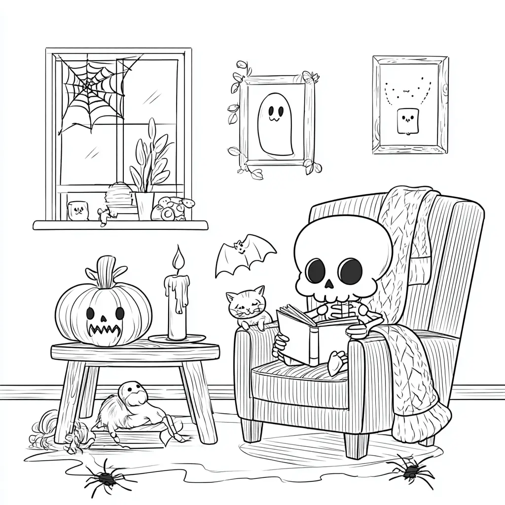Dibujos de Halloween para colorear | ESQUELETO EN EL SILLÓN Dibujos de Halloween para colorear | ESQUELETO EN EL SILLÓN