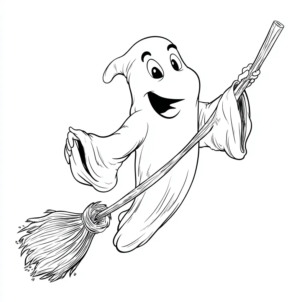 Dibujos de Halloween para colorear | FANTASMA ENSEÑA ESCOBA Dibujos de Halloween para colorear | FANTASMA ENSEÑA ESCOBA