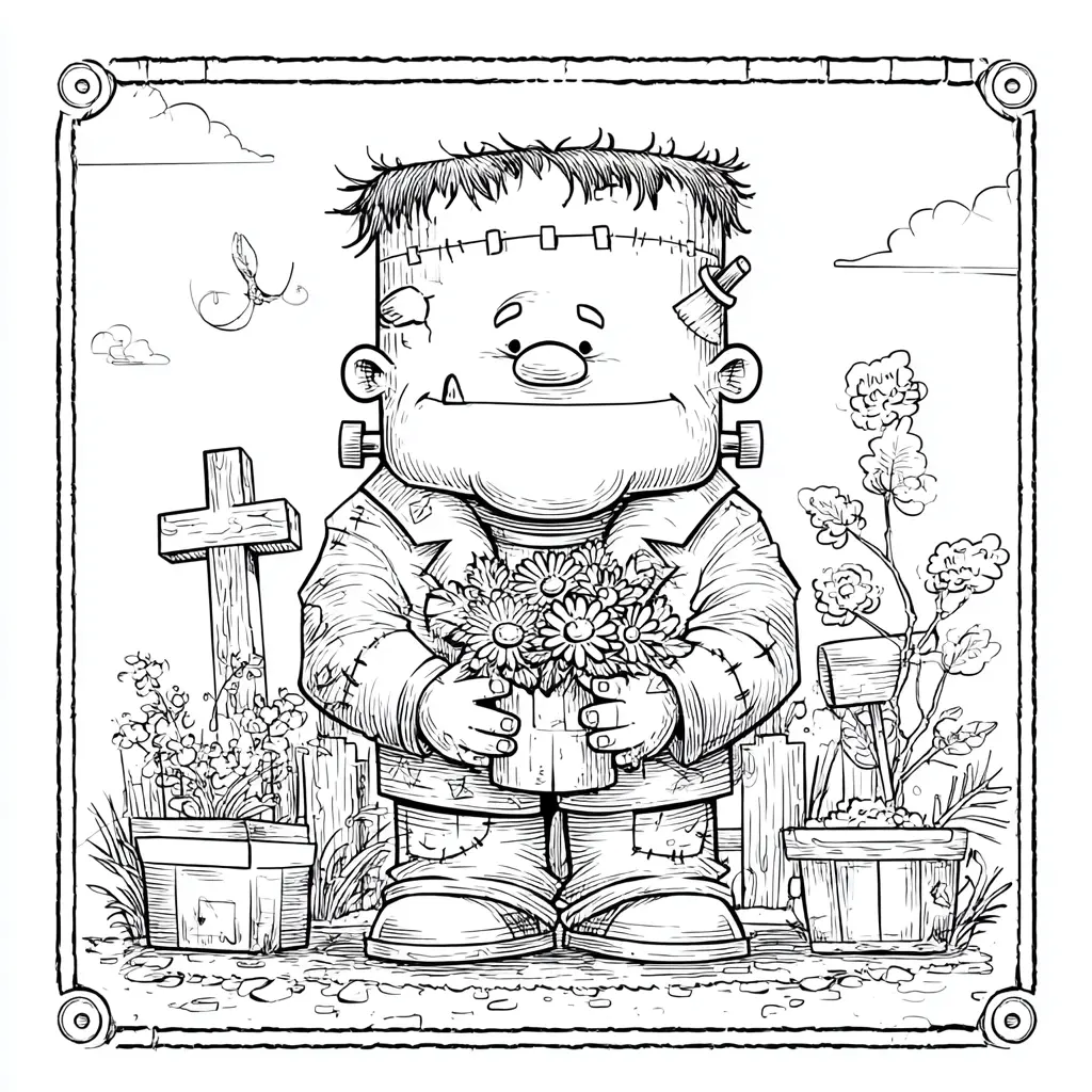 Dibujos de Halloween para colorear | FRANKENSTEIN EN EL JARDÍN Dibujos de Halloween para colorear | FRANKENSTEIN EN EL JARDÍN