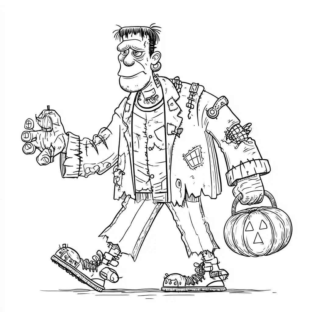 Dibujos de Halloween para colorear | FRANKENSTEIN CON BOLSO CALABAZA Dibujos de Halloween para colorear | FRANKENSTEIN CON BOLSO CALABAZA