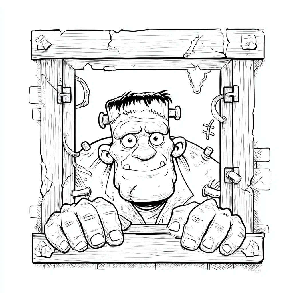 Dibujos de Halloween para colorear | FRANKENSTEIN EN LA VENTANA Dibujos de Halloween para colorear | FRANKENSTEIN EN LA VENTANA