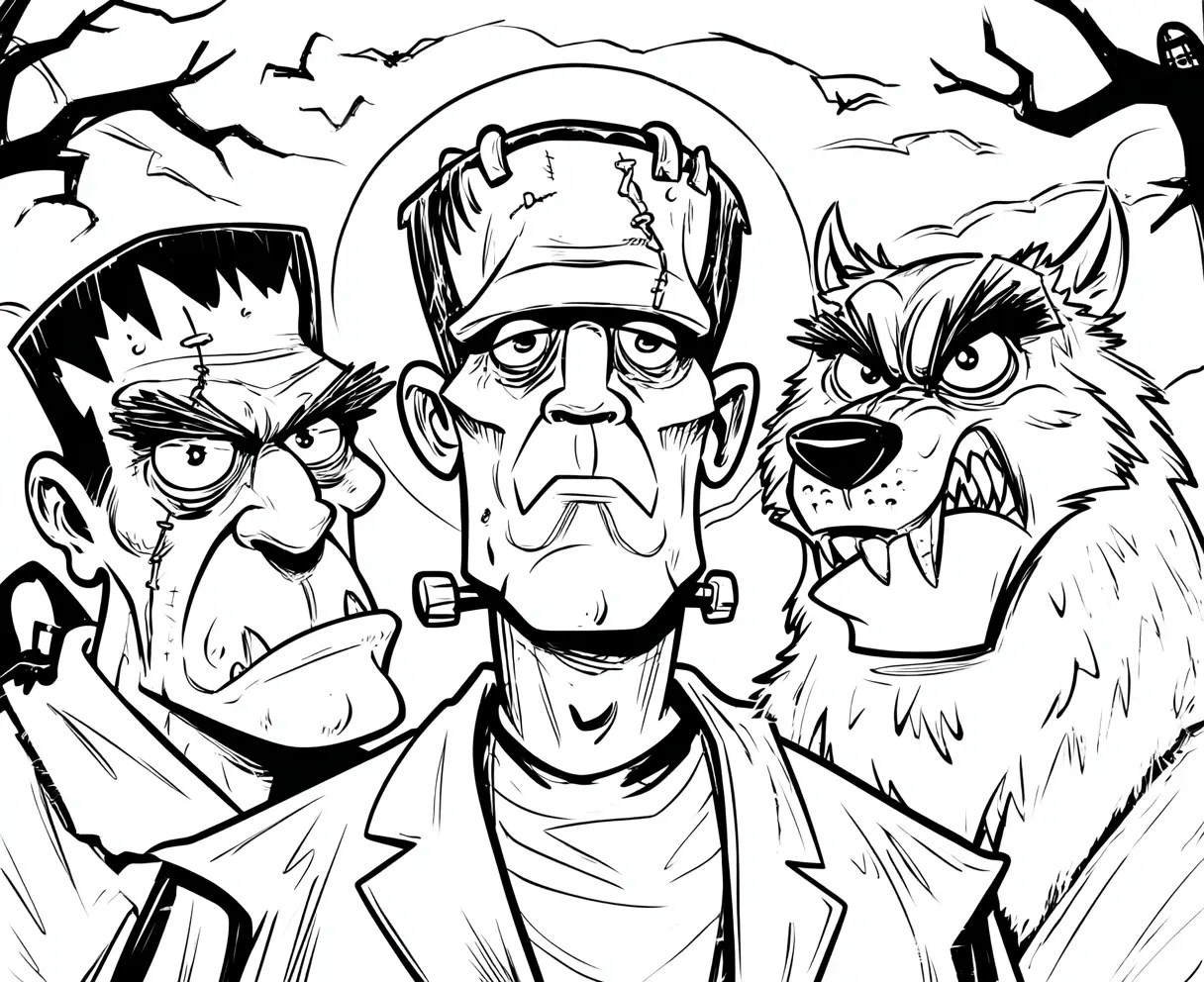 Dibujos de Halloween para colorear | FRANKENSTEIN CON MONSTRUOS Dibujos de Halloween para colorear | FRANKENSTEIN CON MONSTRUOS