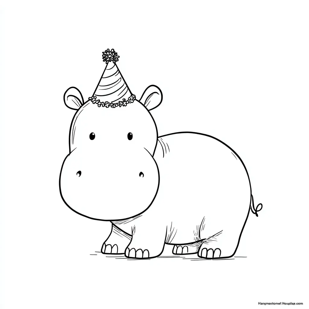 Dibujos de hipopótamos para colorear | HIPOPÓTAMO Y SOMBRERO DE FIESTA 