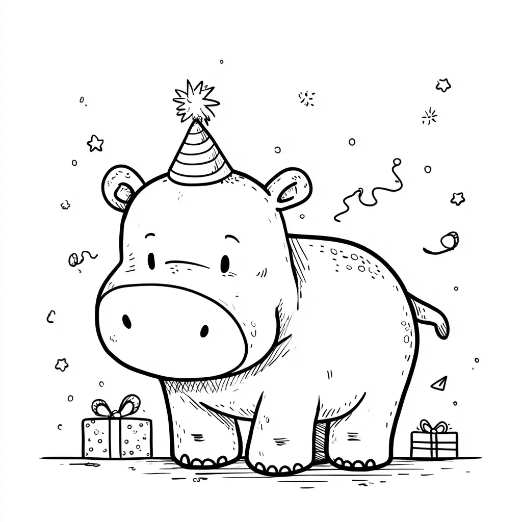 Dibujos de hipopótamos para colorear | HIPOPÓTAMO CON REGALOS
