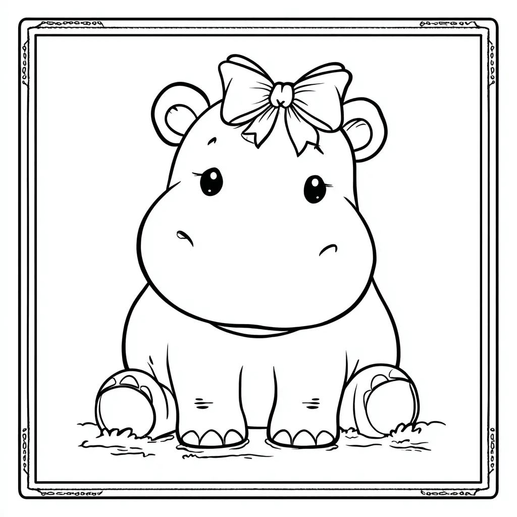 Dibujos de hipopótamos para colorear | RETRATO DE HIPOPÓTAMA LINDA