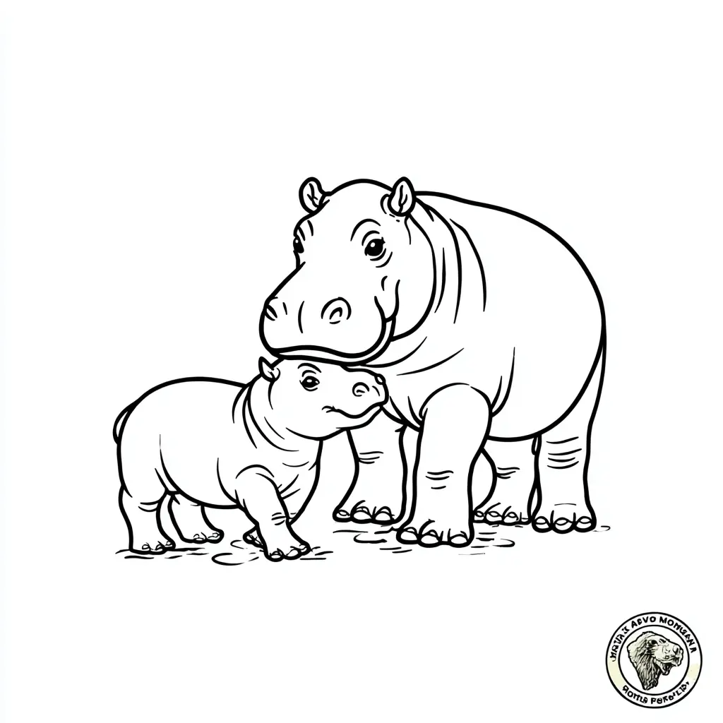 Dibujos de hipopótamos para colorear | MAMÁ HIPO Y SU BEBÉ