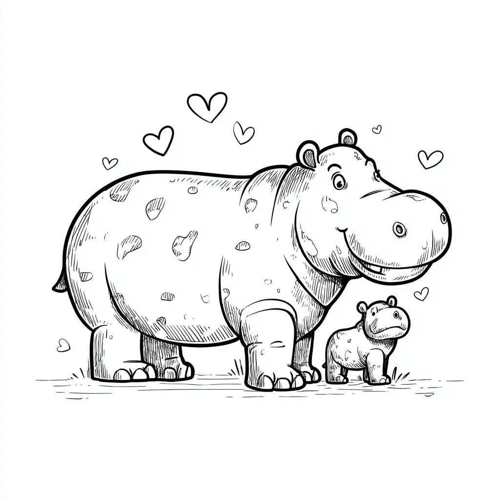 Dibujos de hipopótamos para colorear | MAMÁ Y BEBÉ HIPOPÓTAMOS