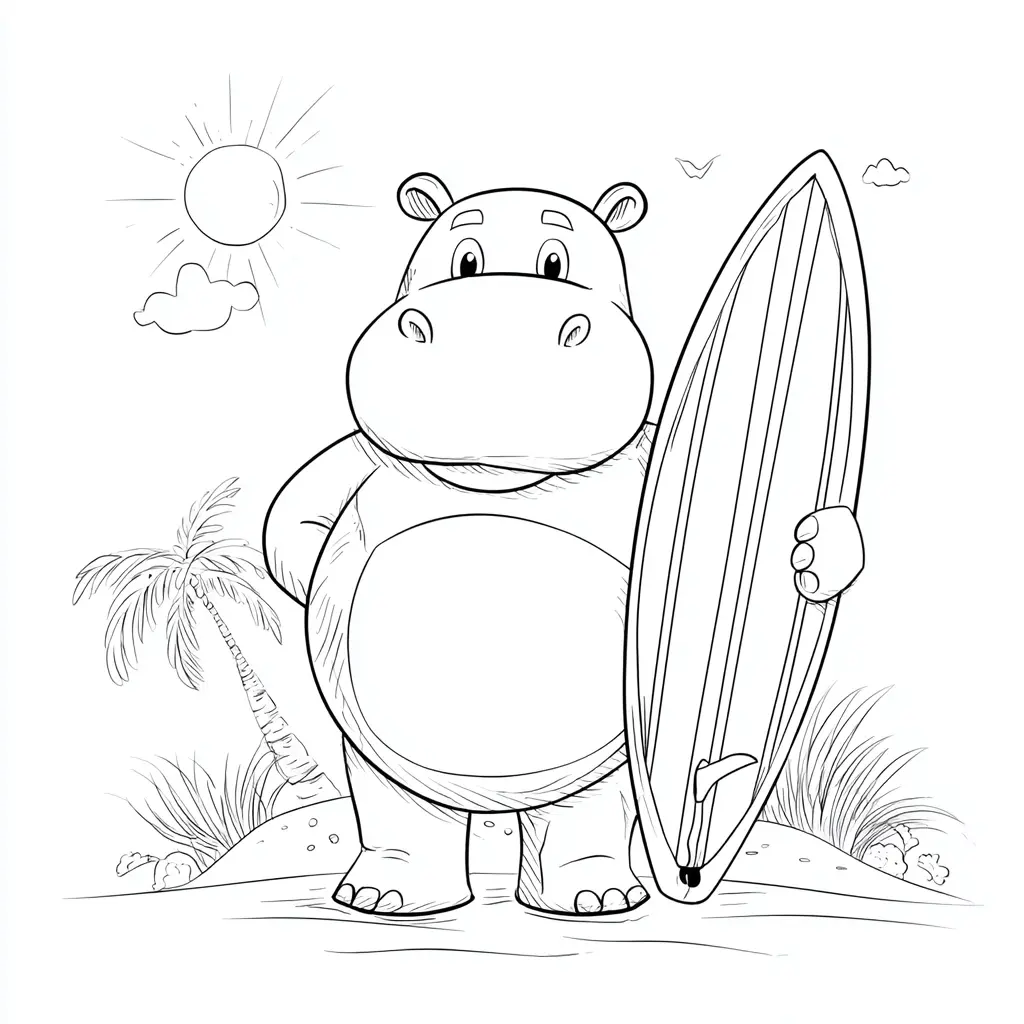Dibujos de hipopótamos para colorear | HIPOPÓTAMO EN LA PLAYA
