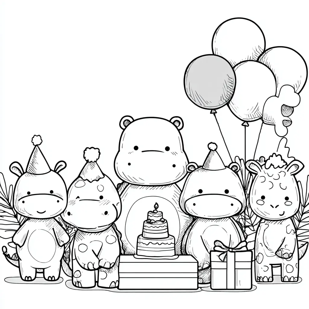 Dibujos de hipopótamos para colorear | HIPOPÓTAMO EN LA FIESTA
