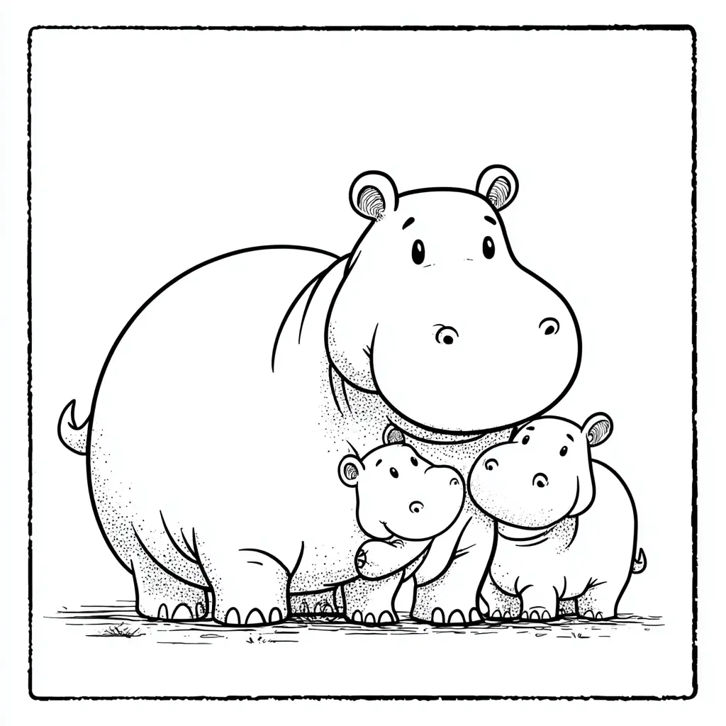 Dibujos de hipopótamos para colorear | HIPOPÓTAMO Y SUS BEBÉS