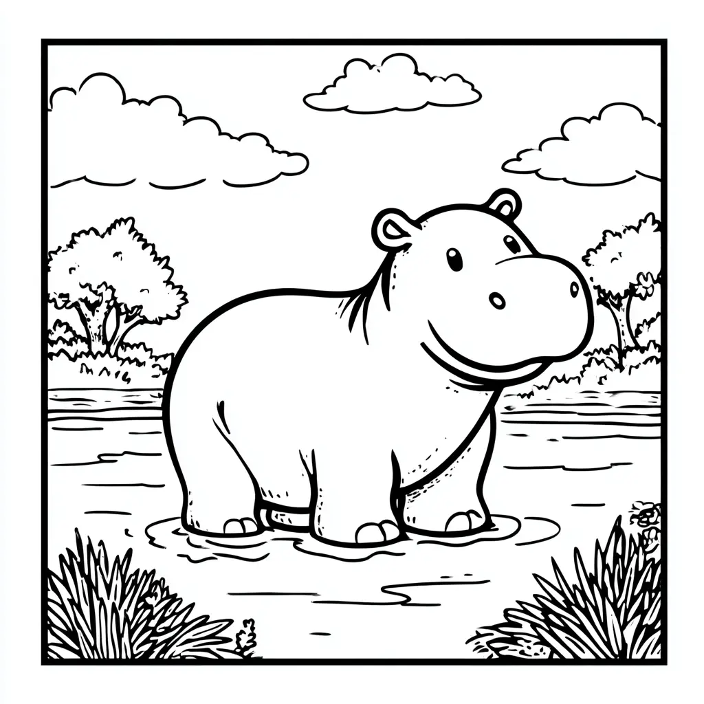 Dibujos de hipopótamos para colorear | HIPOPÓTAMO EN EL AGUA